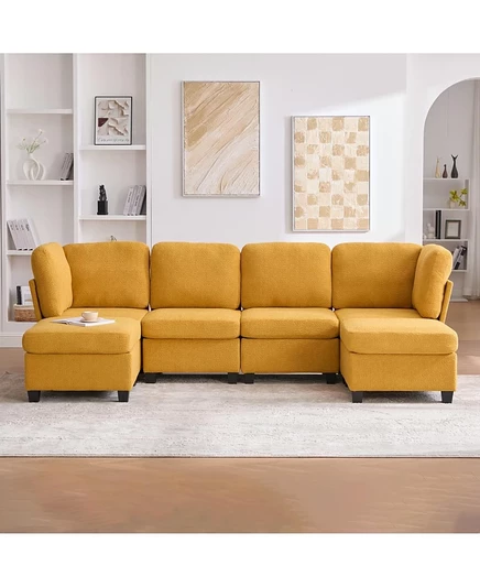Модульный секционный диван Streamdale Furniture- Раскладывающийся 6-местный диван с шезлонгом и пуфиком