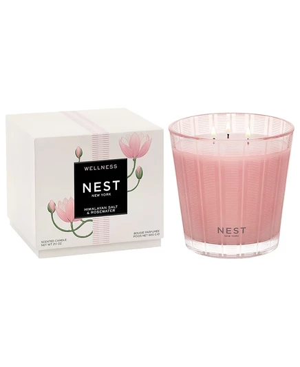 Свеча NEST New York с гималайской солью и розовой водой на 3 фитиля, 21,1 унции. белый