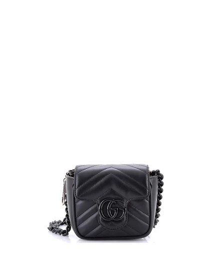 Женская сумка Pre-Owned Gucci Mini GG Marmont, черная
