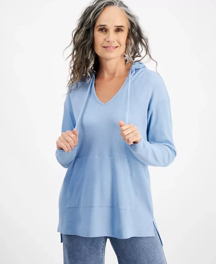 Женская туника с капюшоном из вафельного трикотажа Style & Co, созданная для Macys pale hydrangea