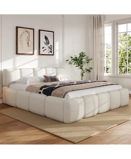Кровать-платформа Streamdale Furniture King-Size из букле с толстым изголовьем и изножьем белого цвета