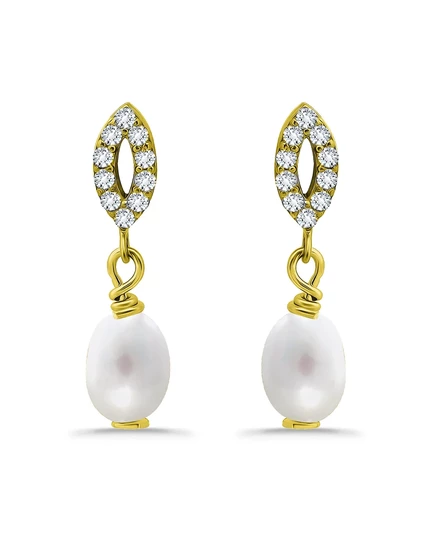 Серьги Macy's с овальным жемчугом и фианитами, золотистые