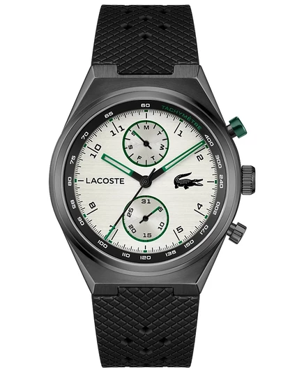 Мужские часы Lacoste Line Racer на черном силиконовом ремешке, серебристый цвет 42 мм