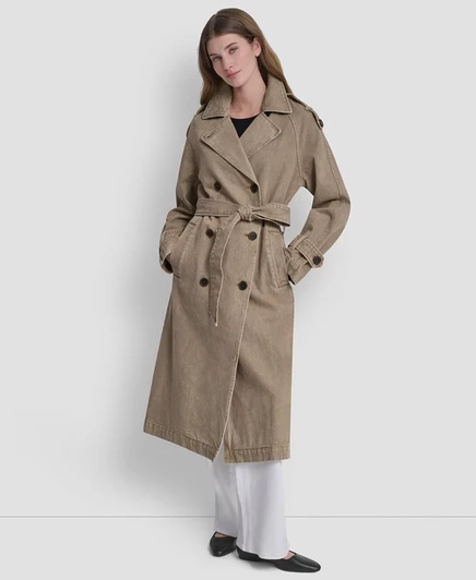 Женский двубортный джинсовый тренч DKNY с поясом, бежевый