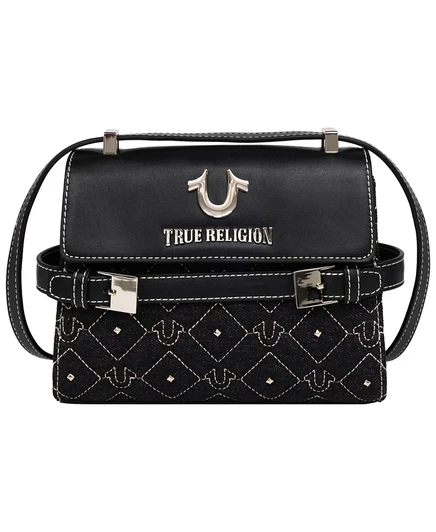Женская сумка-кроссбоди True Religion джинсовая с заклепками, черная