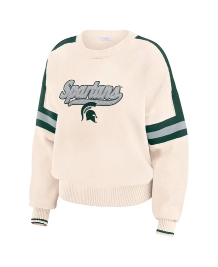 Женская одежда от Erin Andrews кремового цвета Michigan State Spartans, пуловер в синельную полоску с нашивками от Erin Andrews cream, green