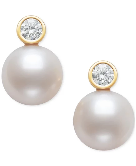 Серьги BELLE DE MER с жемчугом 8 мм и бриллиантами 0,20 карат, 14k, золотые