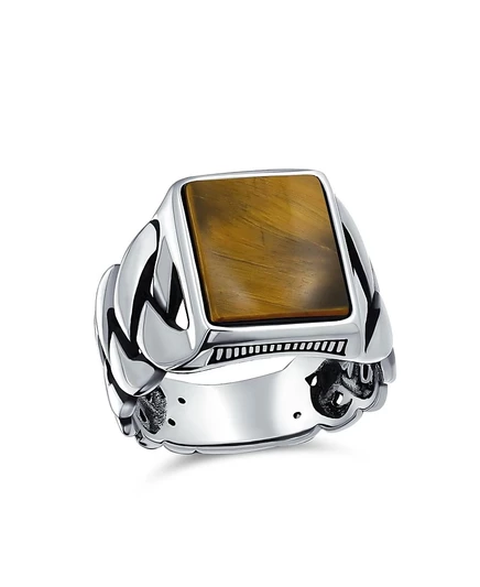 Кольцо Bling Jewelry печатка .925 с прямоугольным камнем, коричневое