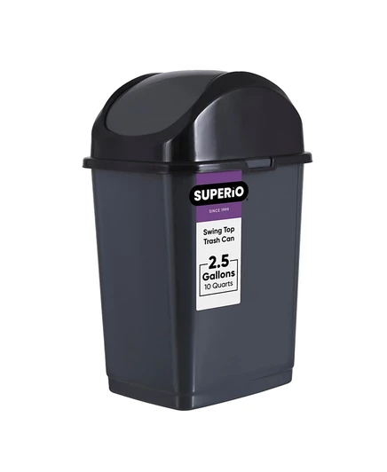 Маленькое пластиковое мусорное ведро Superio объемом 2,5 галлона с откидной крышкой серого цвета