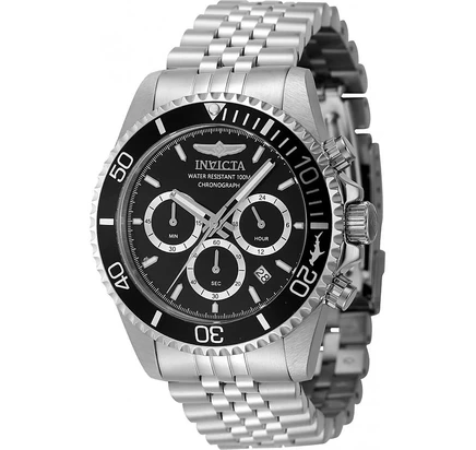 Мужские кварцевые часы Invicta 48381 Pro Diver с хронографом и черным циферблатом silver