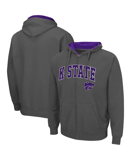 Мужская толстовка с капюшоном на молнии Kansas State Wildcats Arch Logo 3.0 charcoal