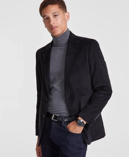 Спортивное пальто из однотонного стрейчевого вельвета с нашивкой на локте Nautica Mens Modern-Fit black