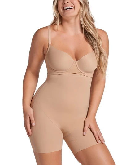 Женское облегающее платье Leonisa без бретелек Step-in Body Shaper с коротким низом коричнево-бежевого цвета