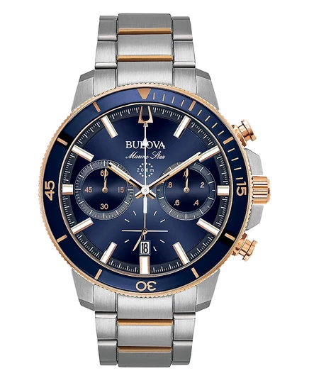 Мужские часы-браслет Bulova с двухцветным хронографом Marine Star из нержавеющей стали, 45 мм