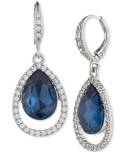 Серьги-капли из серебристого паве и цветных кристаллов Givenchy blue