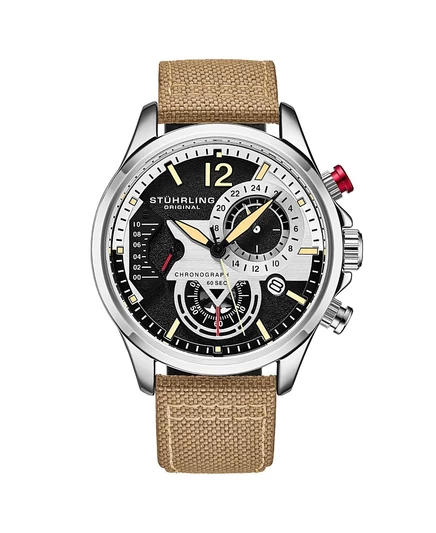 Мужские часы Stuhrling Model 4029 кварцевые, бежевый ремешок