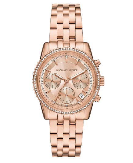 Женские часы Michael Kors Mini Bryant Chronograph из нержавеющей стали цвета розового золота, 35-миллиметровый золотой корпус.
