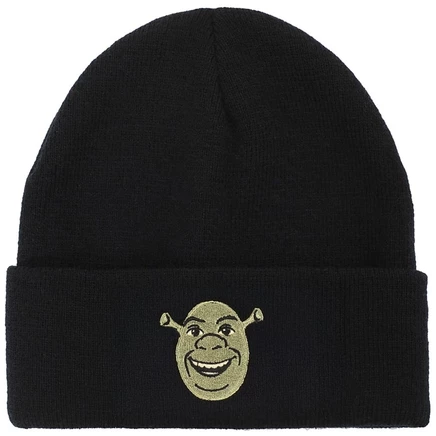 Мужская вязаная шапка Shrek с отворотом и вышивкой, черная