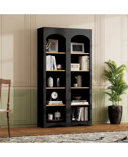 5-ти ярусные книжные полки Streamdale Furniture (комплект из 2-х), Двухцветный шкаф, Буфетная высотой 72 дюйма - Черный