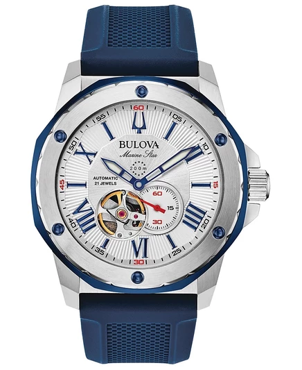 Мужские автоматические часы Bulova Marine Star Blue с силиконовым ремешком 45 мм