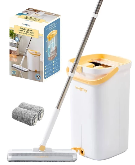 Швабра с ведром True & Tidy True Clean с насосом, желтая