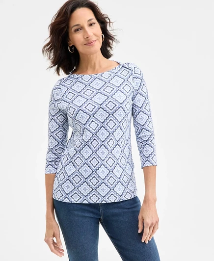 Женский топ Style & Co из хлопка, 3/4 рукав, синий