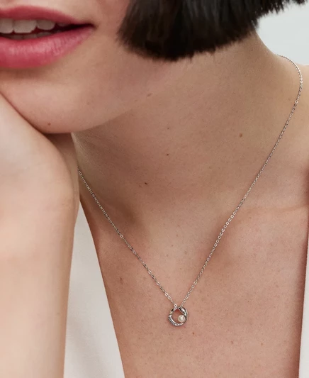 Женское ожерелье Pandora позолоченное 14K и серебро 925 с пресноводным жемчугом, 45 см, серебристое