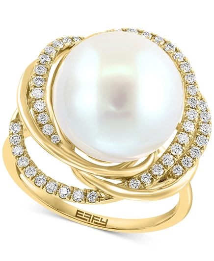 Кольцо Effy с жемчугом 13 мм и бриллиантами, в 14k золоте