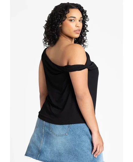Топ с закручивающимися рукавами ELOQUII Plus Size Asym black onyx