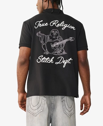 Мужское поло True Religion с вышивкой, черное