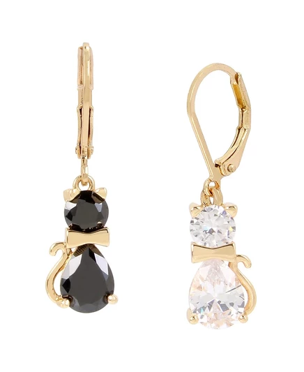 Серьги Betsey Johnson «Кошки» с фианитами, золотисто-черные
