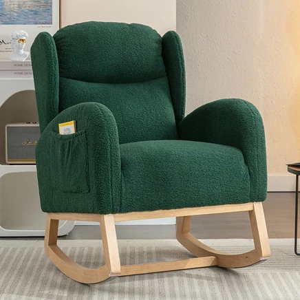 Кресло-качалка Streamdale Furniture из плюшевой ткани с ножками из пакетного дерева зеленого цвета