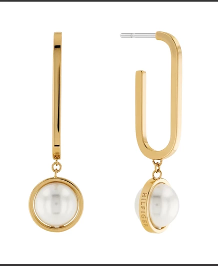 Серьги-скрепки с имитацией жемчуга Tommy Hilfiger gold