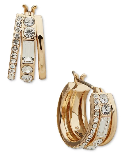 Серьги-кольца DKNY Triple-Split с кристаллами, золотистые, 12 мм
