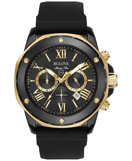 Мужские часы bulova Marine Star хронограф 44 мм на силиконовом ремне, черные