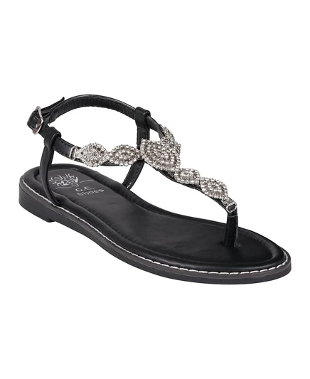 GC Shoes Женские босоножки на плоской подошве с т образным ремешком, украшенные Кали, черные