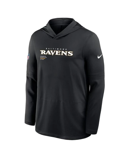 Мужская черная футболка Baltimore Ravens Sideline Pure Performance с длинным рукавом с капюшоном black
