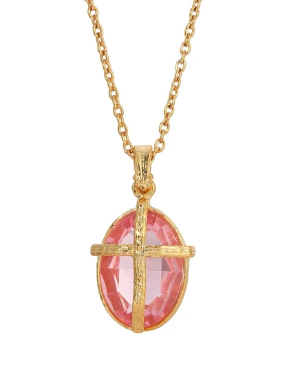Колье Symbols Of Faith 14K, крест с розовым камнем