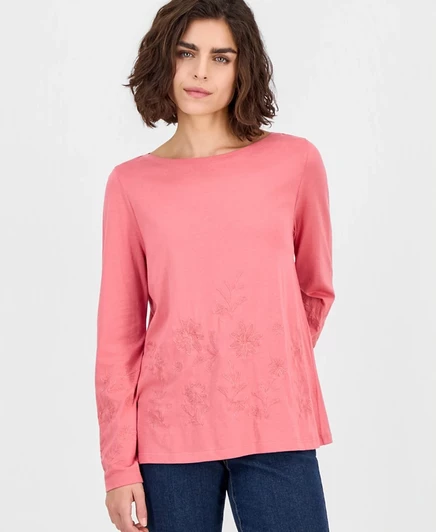 Вышитый топ с вырезом лодочкой большого размера от Style & Co, эксклюзивный красный от Macy's