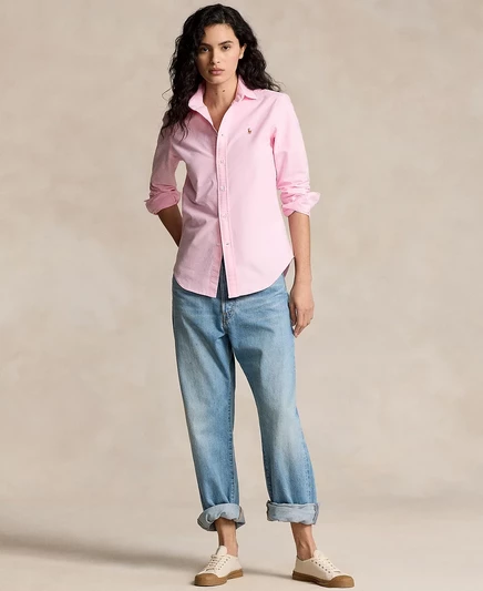 Женская приталенная оксфордская рубашка Polo Ralph Lauren в полоску bath pink