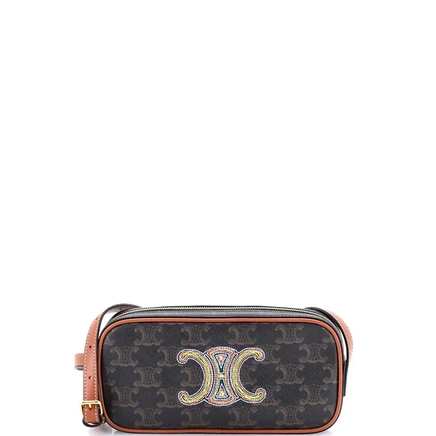 Женская сумка Celine Small Cuir Triomphe из покрытого холста и кожи, коричневая