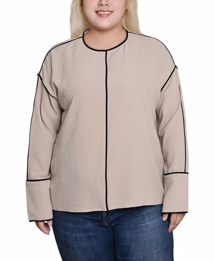 Женская блузка NY Collection с кантами, коричневая
