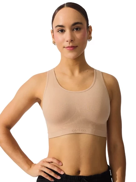 Женский бесшовный спортивный бюстгальтер Capezio Racerback коричнево-бежевого цвета