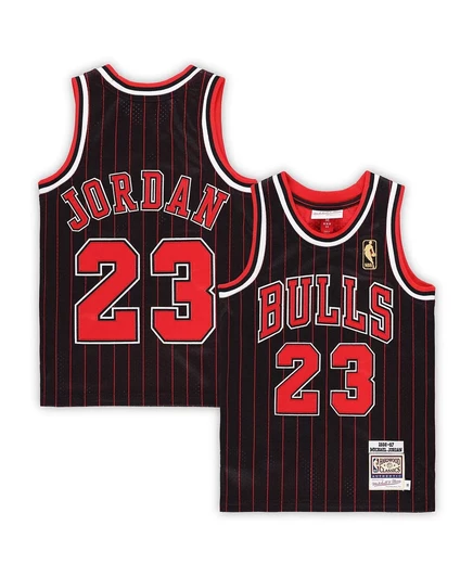 Мальчики и девочки дошкольного возраста Mitchell & Ness Michael Jordan Black Chicago Bulls 1996/97 из натуральной кожи в классическом стиле black