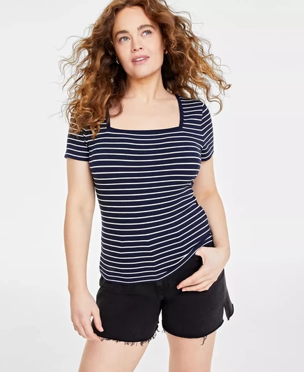 Женский вязаный топ с квадратным вырезом, созданный для Macy's intrepid blue combo