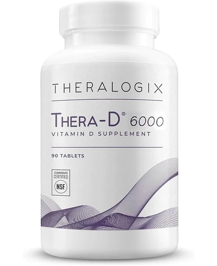 Добавка с витамином D Theralogix Thera-D 6000 - 6000 МЕ (150 мкг) Витамина D3 - Запас на 90 дней - Способствует здоровью костей и сердца - Сертифицирована NSF - 90 цветных таблеток