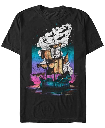 Мужская черная футболка Disney Peter Pan Pirate Ship Flight Neon, с коротким рукавом black