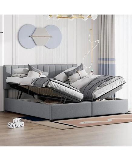 Кровать-платформа Streamdale Furniture с мягкой обивкой King-Size и гидравлической системой хранения серого цвета