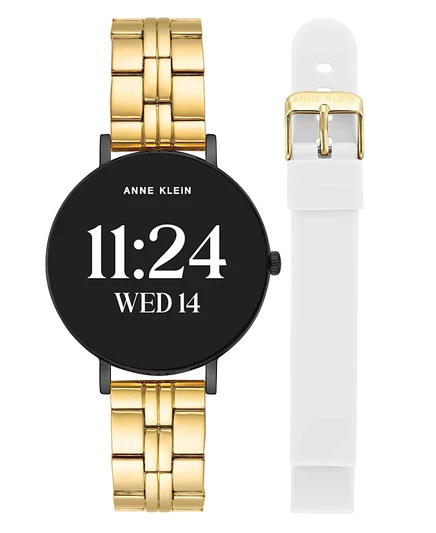 Женские умные часы Anne Klein Connect It Prism с металлическим сплавом золотистого цвета и белым силиконовым ремешком, 30-миллиметровый мультиметр