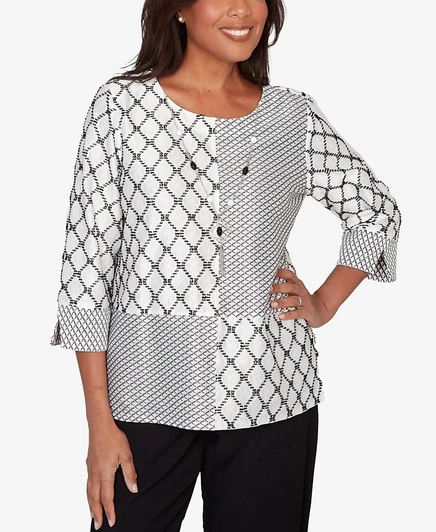 Топ Alfred Dunner Petite Crowd Pleaser с бриллиантовой текстурой, черный